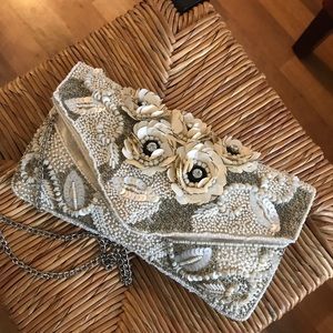 Embellished pearl shoulder purse